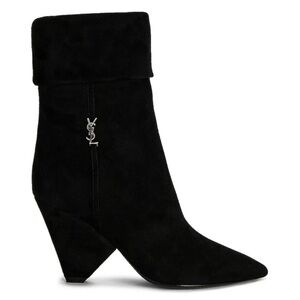 Saint Laurent Black Suede Foldover Ankle Boots with YSL Charm